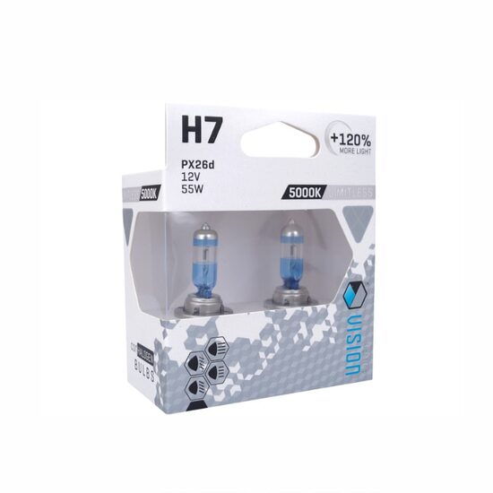 Set 2 becuri H7, 12V 55W PX26d, 5000K, Limitless White extra 120%, Xenon Effect, Vision 58794 Carmotion