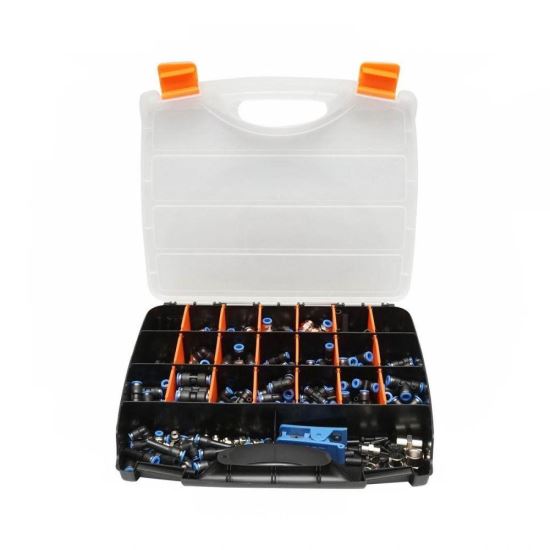 Trusa 242 bucati conectori, cuple rapide din plastic, mufe pentru furtun aer comprimat 77521 Breckner