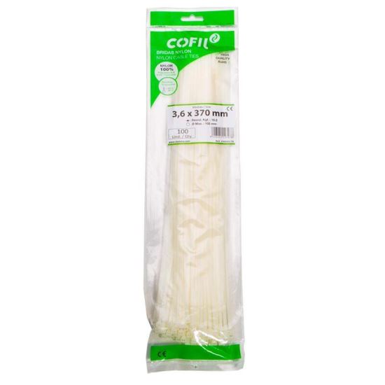 Set 100 coliere plastic 370x3.6mm, albe, 300017B Cofil