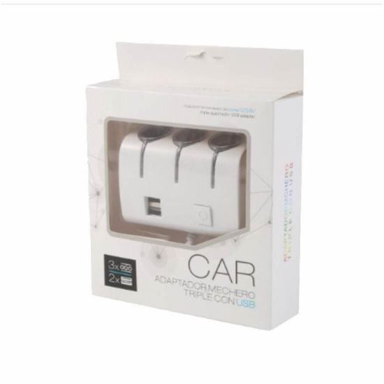 Stecher 3 prize 12/24V si 2 USB, cu buton intererupator  Adaptor Mechero Triple