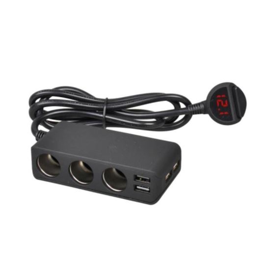 Stecher cu 3 prize si  4 USB, 12/24V, cu tester voltmetru LED,, 0375 Automax