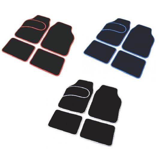 Set 4 bucati covorase auto universale, mocheta 66x47 cu margini colorate, CarCo