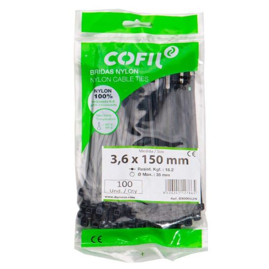 Set 100 coliere plastic 150x3.6mm, negre, 300012N Cofil