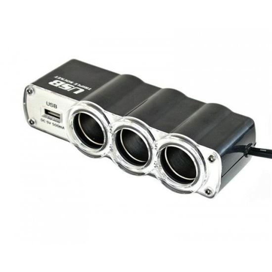 Stecher 3 prize 12 / 24V cu fir si USB 01031 Amio