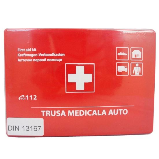 Trusa sanitara auto, moto, dimensiuni mini, 5 ani, rosie, DIN13167