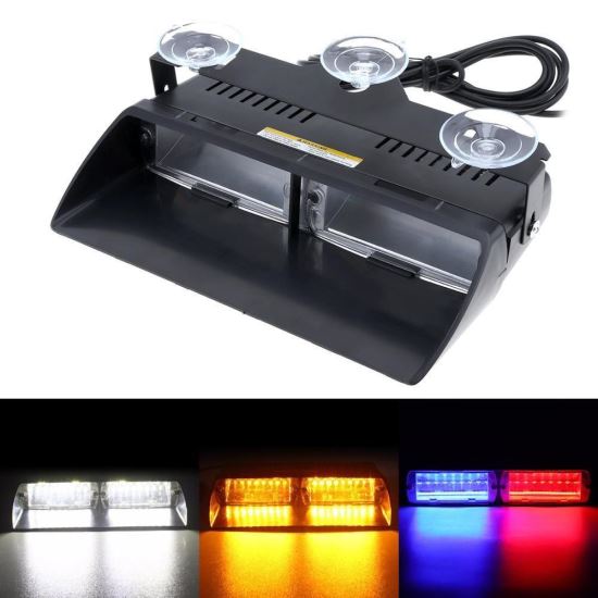 Proiector stroboscopic cu LED, alb cu galben si rosu/albastru cu ventuza parbriz 318-1T 12-24V