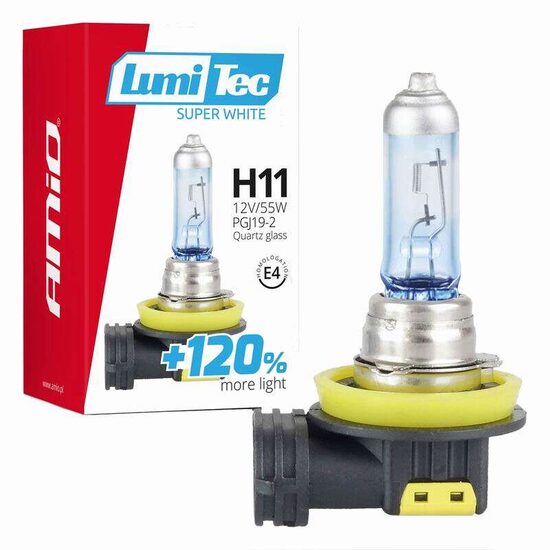 Bec H11 12V, 55W, extra 120% putere, super alb, LumiTec Super White 02139 Amio