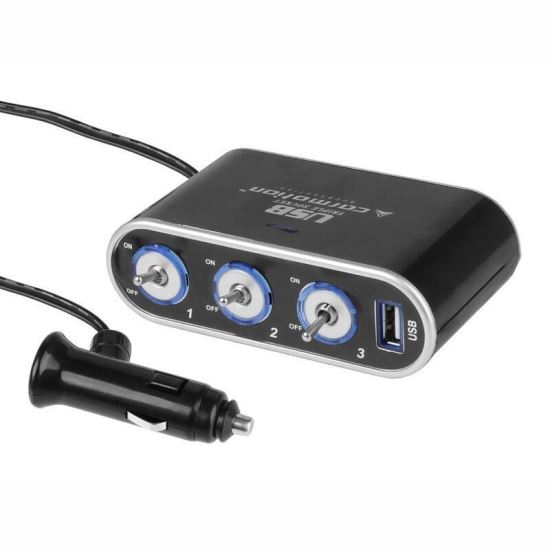 Stecher 3 prize 12 / 24V cu fir, LED, intrerupator si USB, 58614 Carmotion